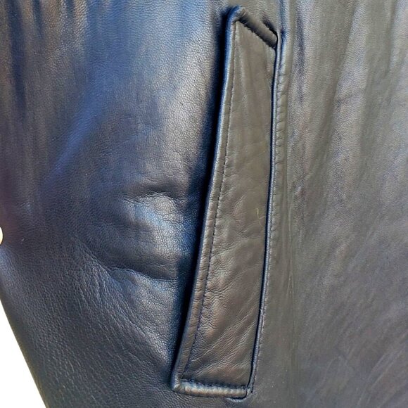 Vintage Colebrook Mens Long Black Leather Duster Coat L to XL Bomber - Picture 14 of 15